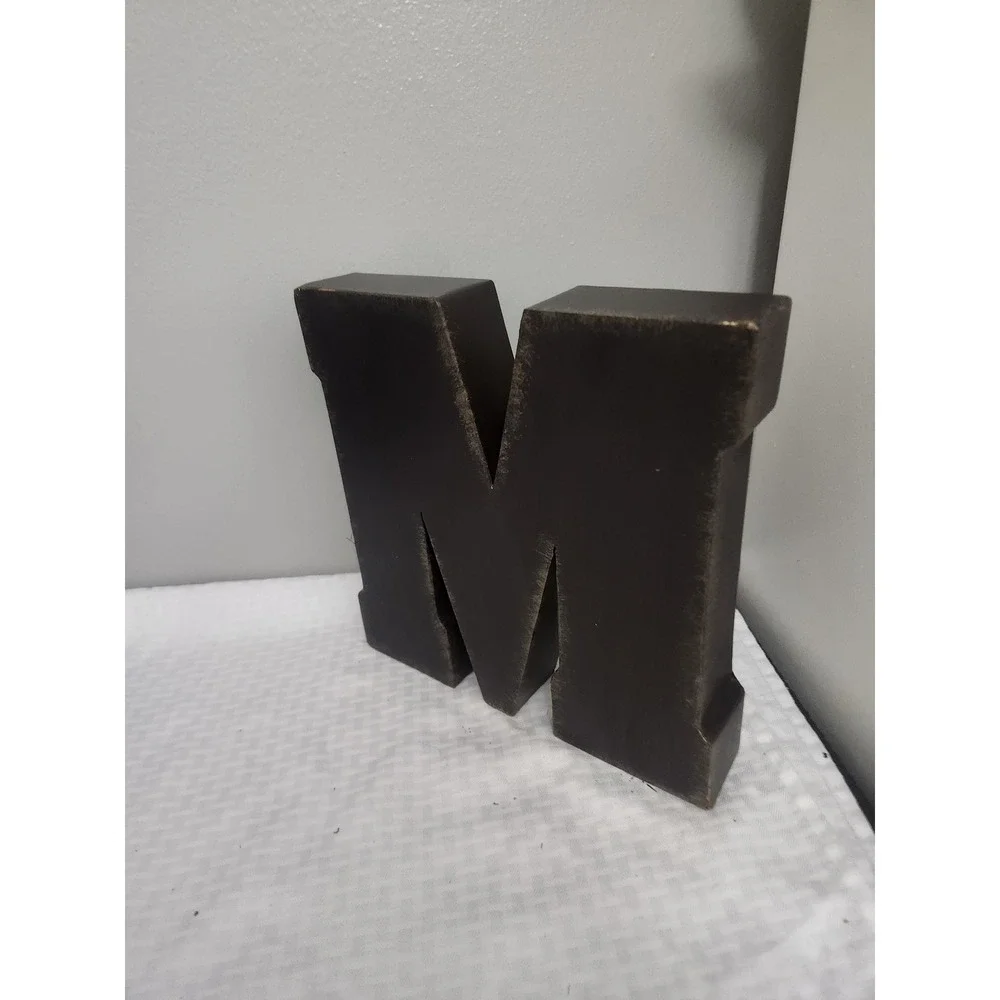 Rustic Distressed Metal Letter M Wall Decor Industrial Monogram Block Sign